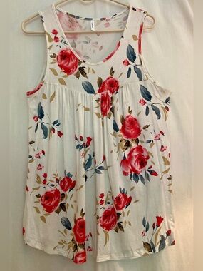 Longyuan Floral Sleeveless Gathered Tank Top Size XL